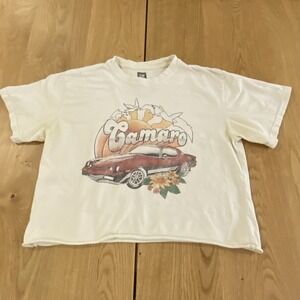 GM General Motors Camaro Car Cropped Shirt Light Yellow Women's Medium